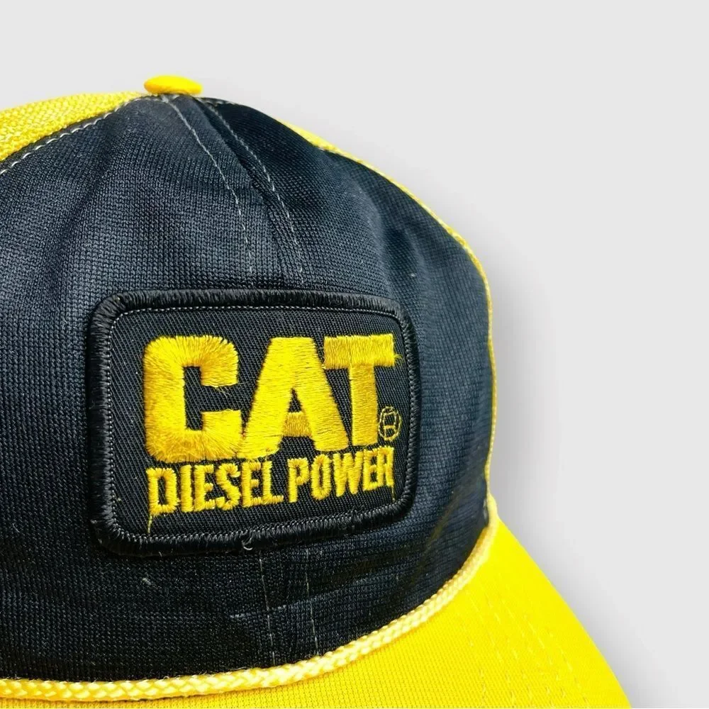 Vtg 80s Cat Diesel Power Trucker Snapback Hat Rope Brim Youngan Patch 70s 2 Tone
